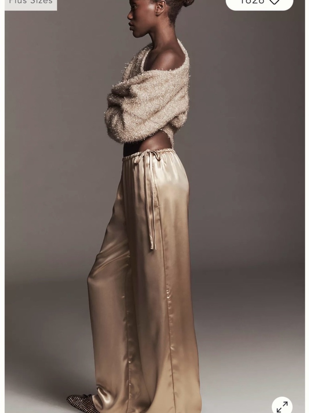 Anthropologie Champagne Satin Wide-Leg Drawstring Pants
